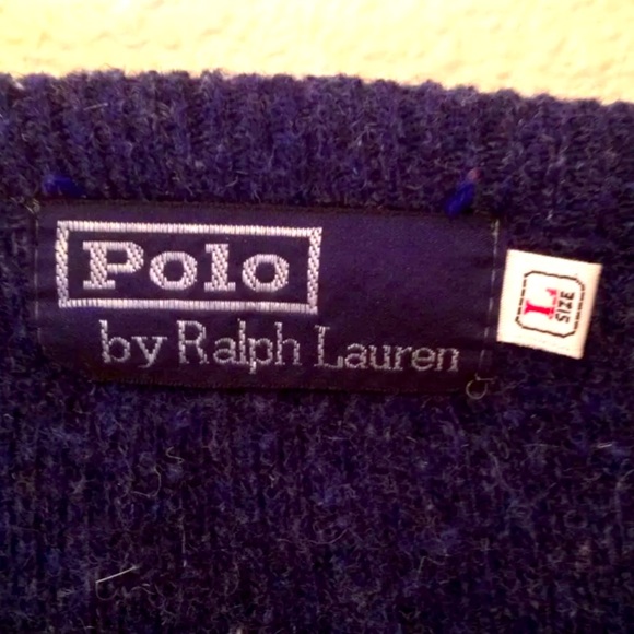 RALPH LAUREN Navy Wool Sweater Embroidered Crest L - Picture 4 of 7